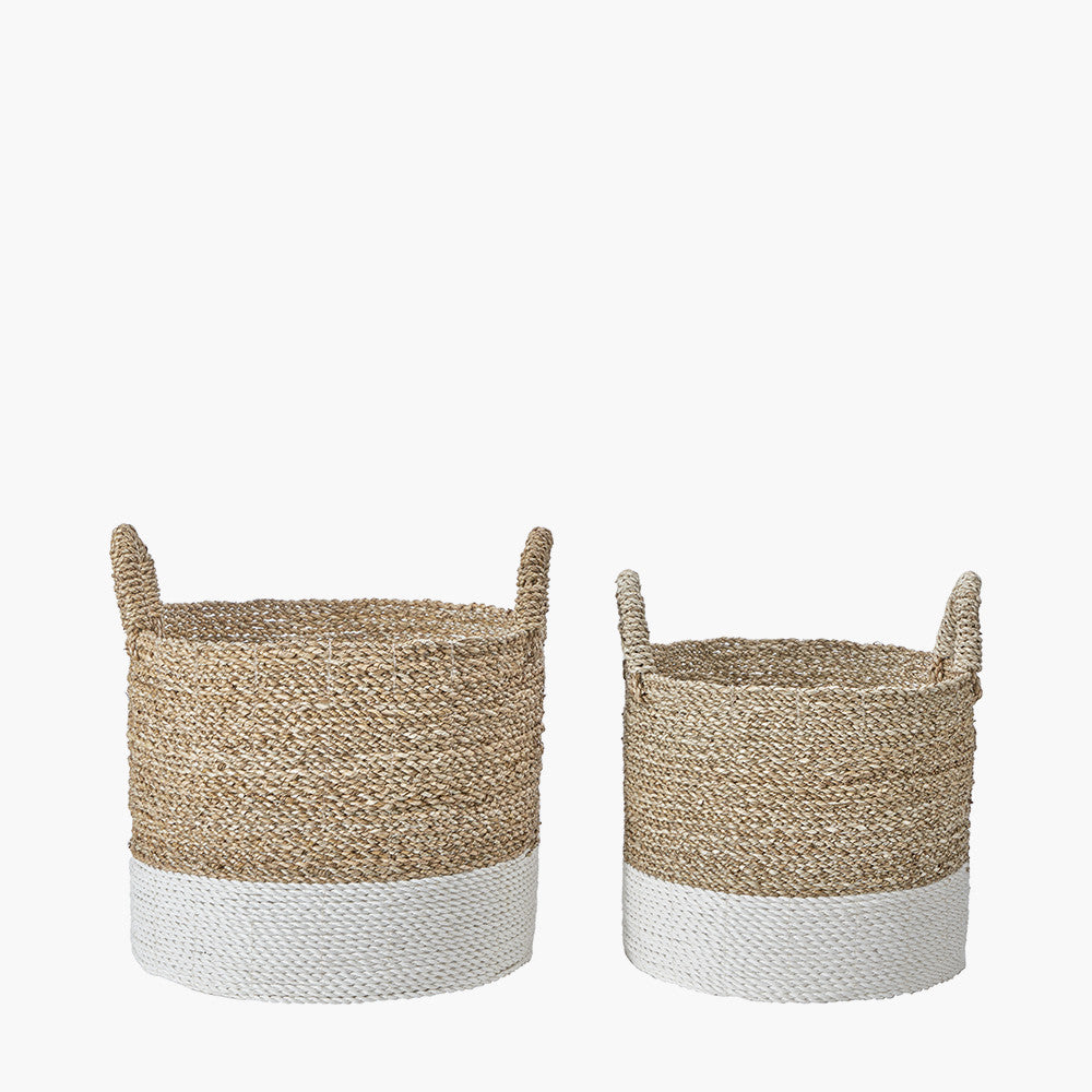 Set of 2 Banana Leaf Two Tone Natural and White Baskets